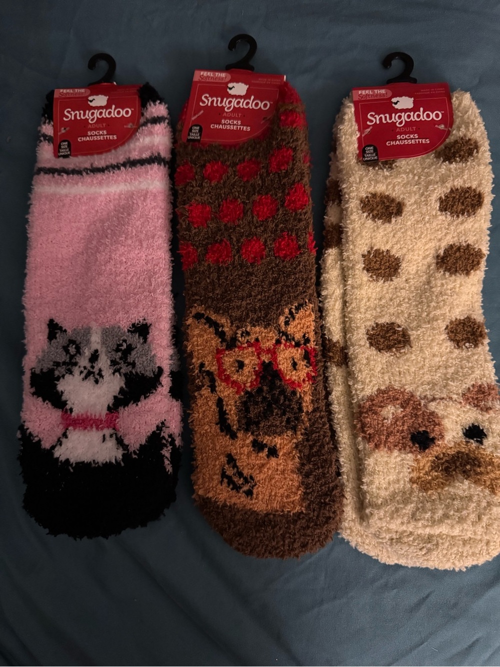 3 Pairs Of Snugadoo Adult Soft Socks Cat Dog Bear